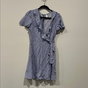 Blue Striped Wrap Dress